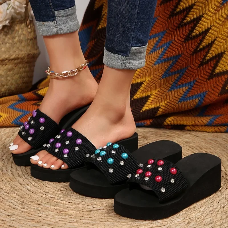 Women's Slippers Round Head Beach Flip Flops Platform Sandals Wedge Plush Women's Flip Flops Women's Summer Footwear