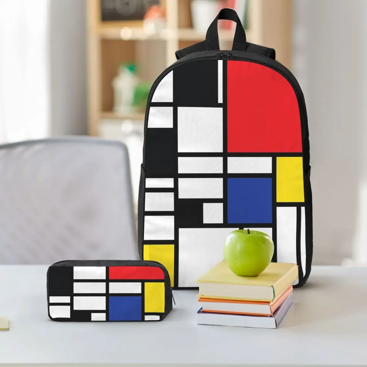 Piet Mondrian De Stijl Backpack Student Boys Girls BookBag School Bag Laptop Shoulder Bags 3ps Insulated Lunch Bag Pencil Case