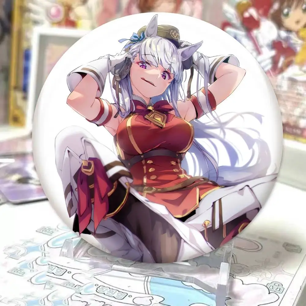 سفينة ذهبية أنيمي Umamusume PrettyDerby شارات رائعة رائعة أنيمي شارة ليزر مستديرة الكرتون بروش الملابس ظهره الملحقات