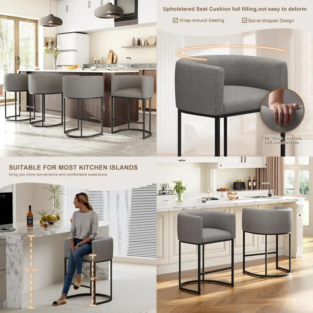 

Набор из 2 льняных барных стульев-трансформеров, регулируемых по высоте, с спинкой и подлокотниками, 26 дюймов, серые, выдерживают до 204 кг