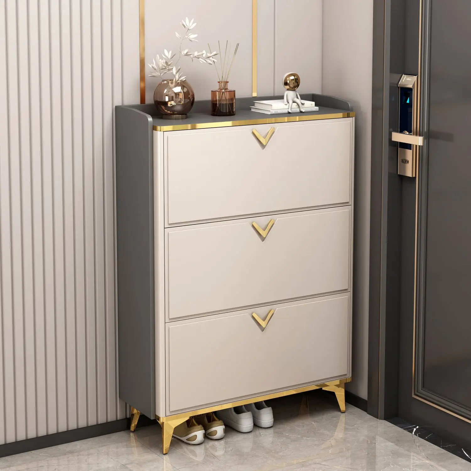AOLIVIYA Door Entrance Shoe Rack Hallway Cabinet Italian Slim Tilt Narrow Corridor Stand