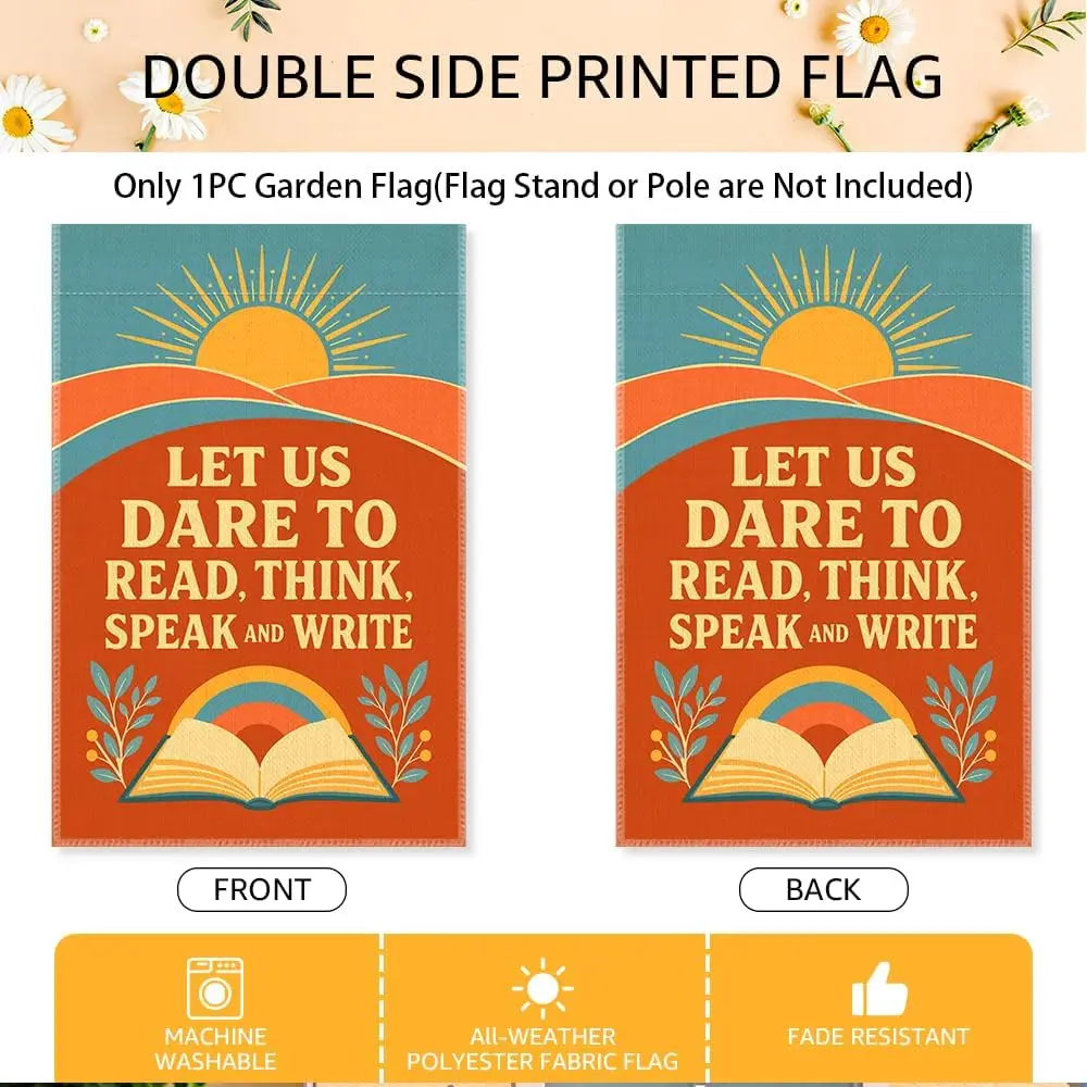 Let Us Dare to Read Garden Flag, Literary Yard Decor for Book Lover bbp
