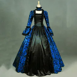New Women's Retro Long Sleeve Dress Medieval Victorian Court Lace Stitching Dress Gothic Dress Cosplay Party Costume S-5XL