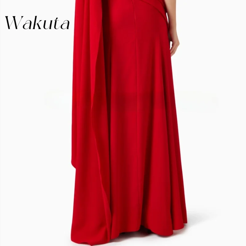 Wakuta Vintage Elegant One Shoulder Satin Dress Classic Ruffles Saudi Arabia Prom Robe Fashion Shawl Floor Length Evening Gowns