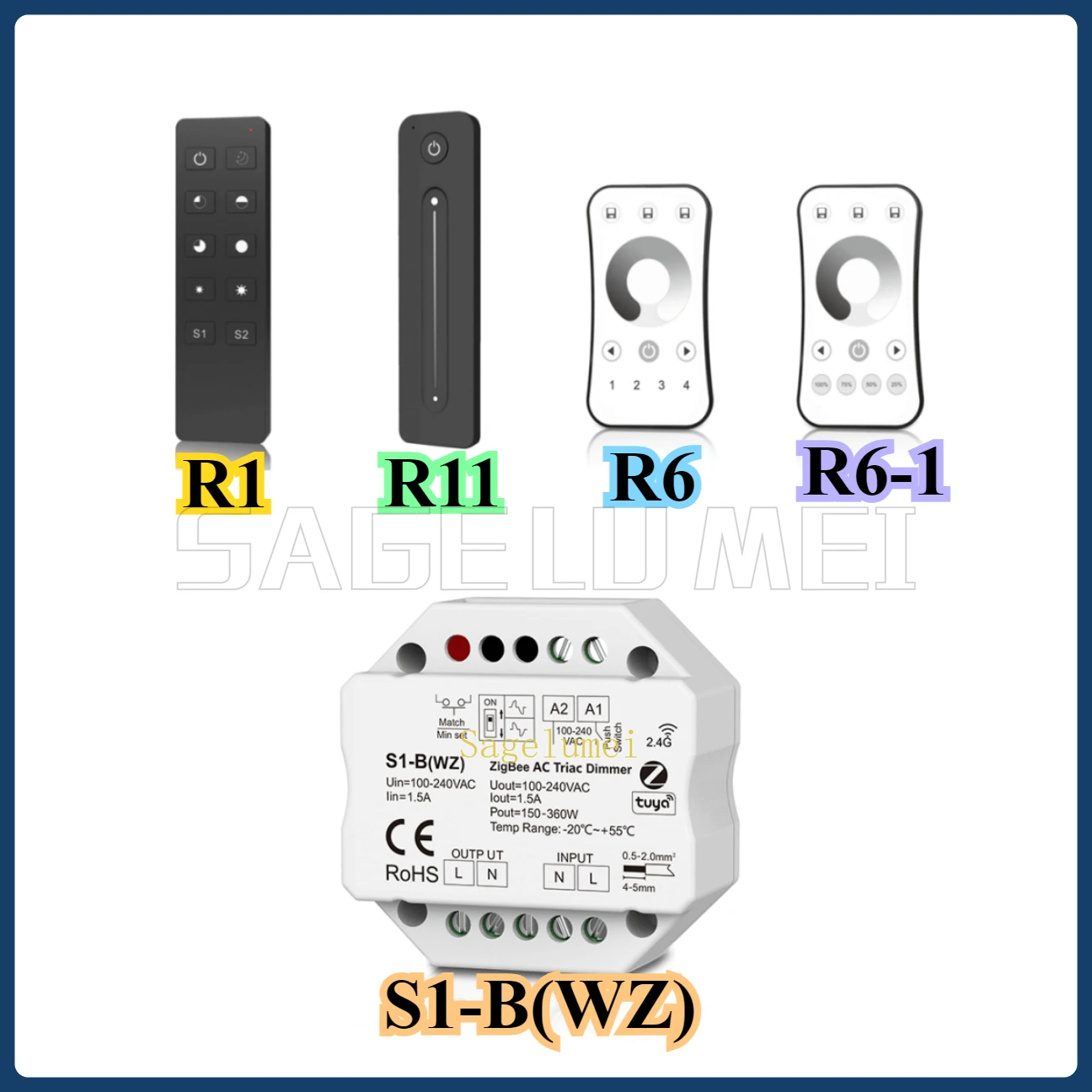 S1-B(WZ) Tuya ZigBee LED Dimmer AC Triac Dimmer 2.4G nirkabel RF pengendali jarak jauh tombol tekan pintar Dimmer R1 R6 R11 untuk Strip LED