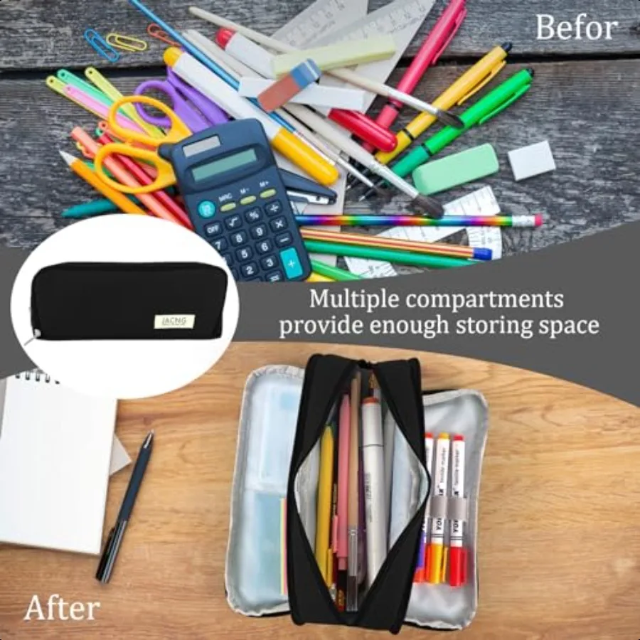 مقلمة كبيرة بسعة كبيرة وحقيبة أقلام رصاص بسحاب مع 3 مقصورات منظم مكتب محمول وحامل قلم متعدد الوظائف