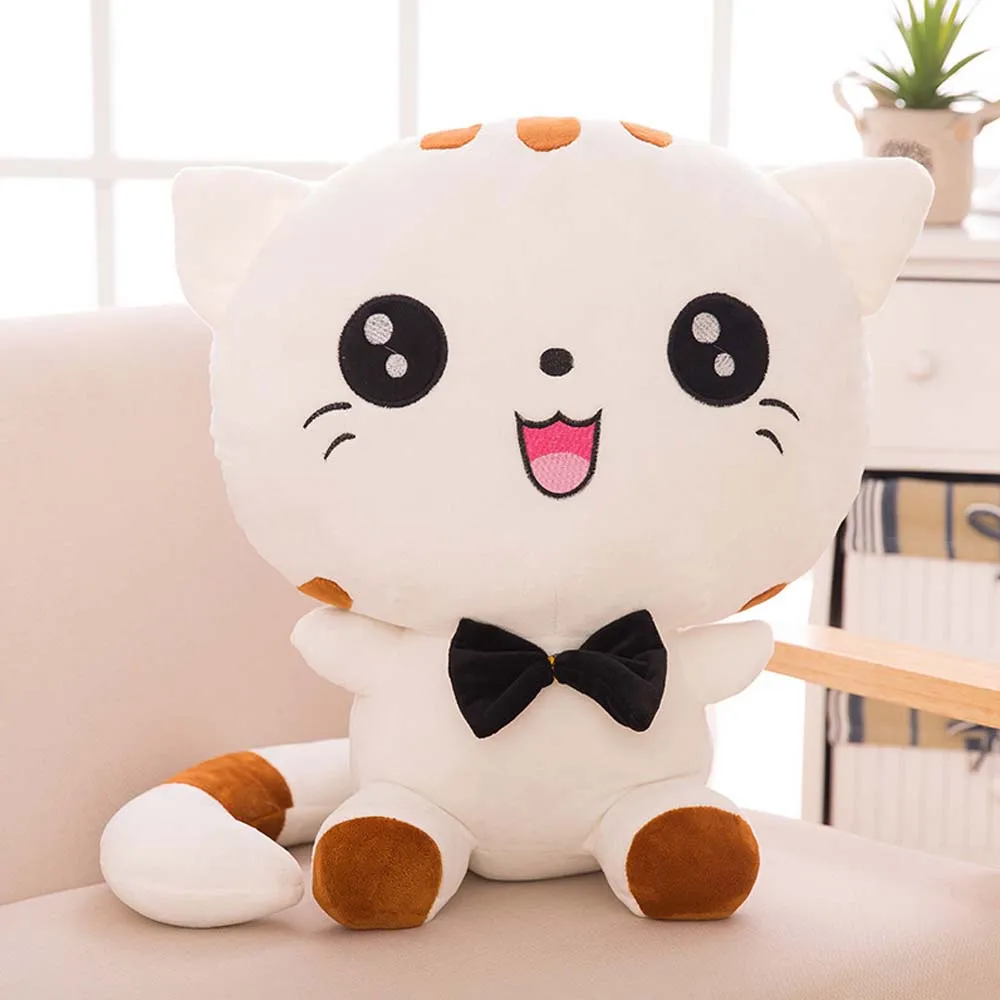 Kawaii Big Face Cat Plush Toys Cute Stuffed Animals bow tie Cat Pillows Lovly Smile Cat Plushies Dolls Birthday Gift for Kids