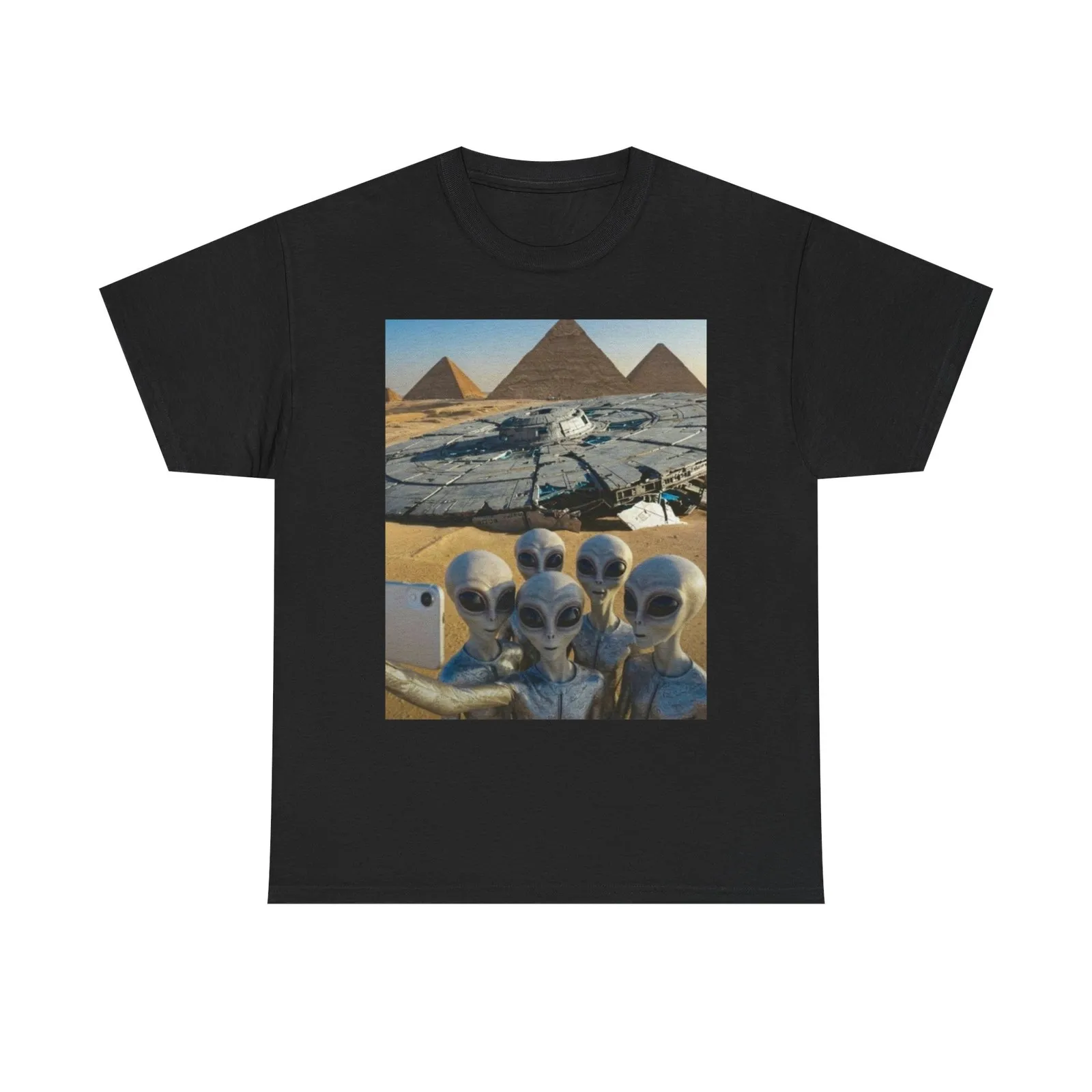 Alien Crash In Egypt T Shirt Funny Graphic Unisex Heavy Cotton Tee
