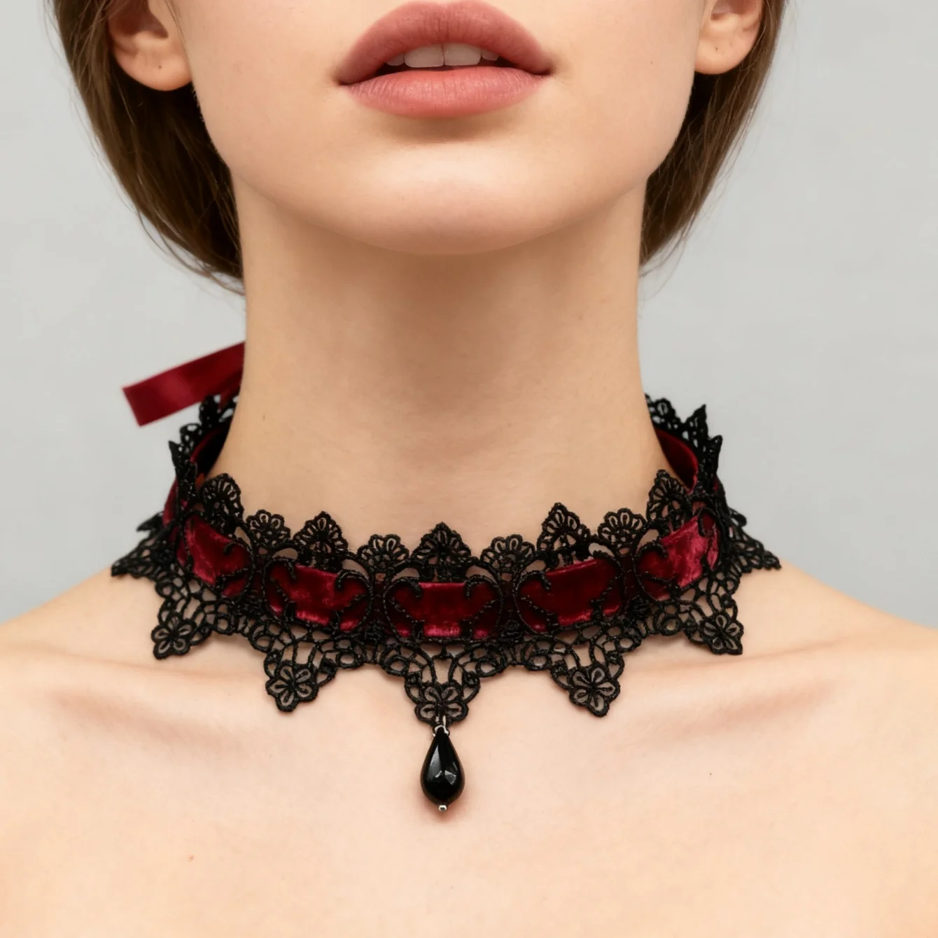

Gothic Lace Collar, Collarbone Chain Strap, Black Burgundy Women's Necklace, Suitable for Halloween, Parties and Dances