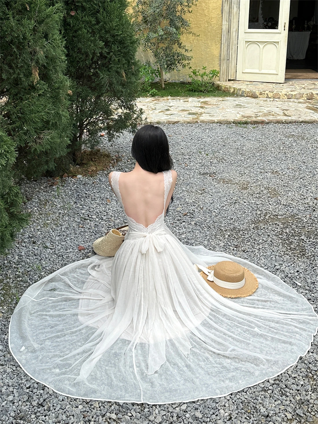 ballet-style-fairy-vacation-lace-patchwork-backless-knot-tie-lace-strap-dress-summer-off-shoulder-gown-women's-dress