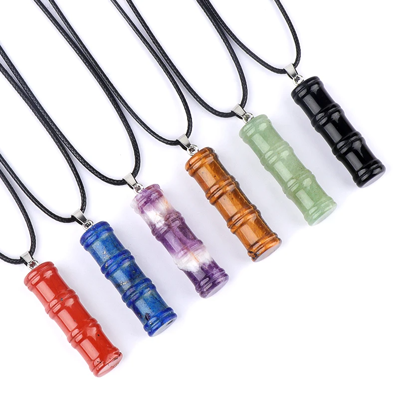 QIMOSHI الأحمر جاسبر النساء الخيزران عقدة حجر قلادة قلادة 40 مللي متر أحجار كريمة مفكوكة حبة سحر شفاء كريستال الحرف المختنق #5