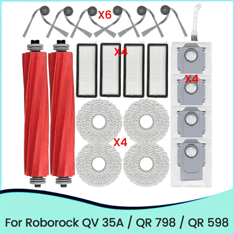 21 قطعة استبدال أجزاء ل Roborock QV 35A /QR 598 /QR 798 أجزاء المكنسة الكهربائية فرشاة جانبية رئيسية فلتر Hepa خرقة كيس لجميع الغبار-A77G