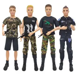 Conjunto de ropa de muñeca para hombre, ropa informal hecha a mano, Tops de soldado, pantalones, uniformes de juguete para Barbie, novio y Ken, 8 artículos por lote, 1/6