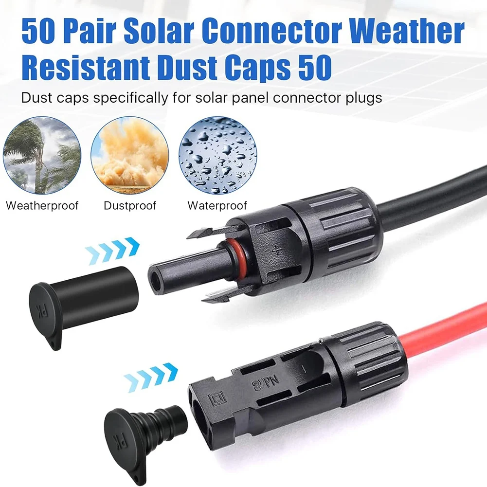 AA94-50 Pairs Solar Panel Connector Caps, Dustproof Solar Connector Caps, Resistantmale & Female Cap For Solar Connectors