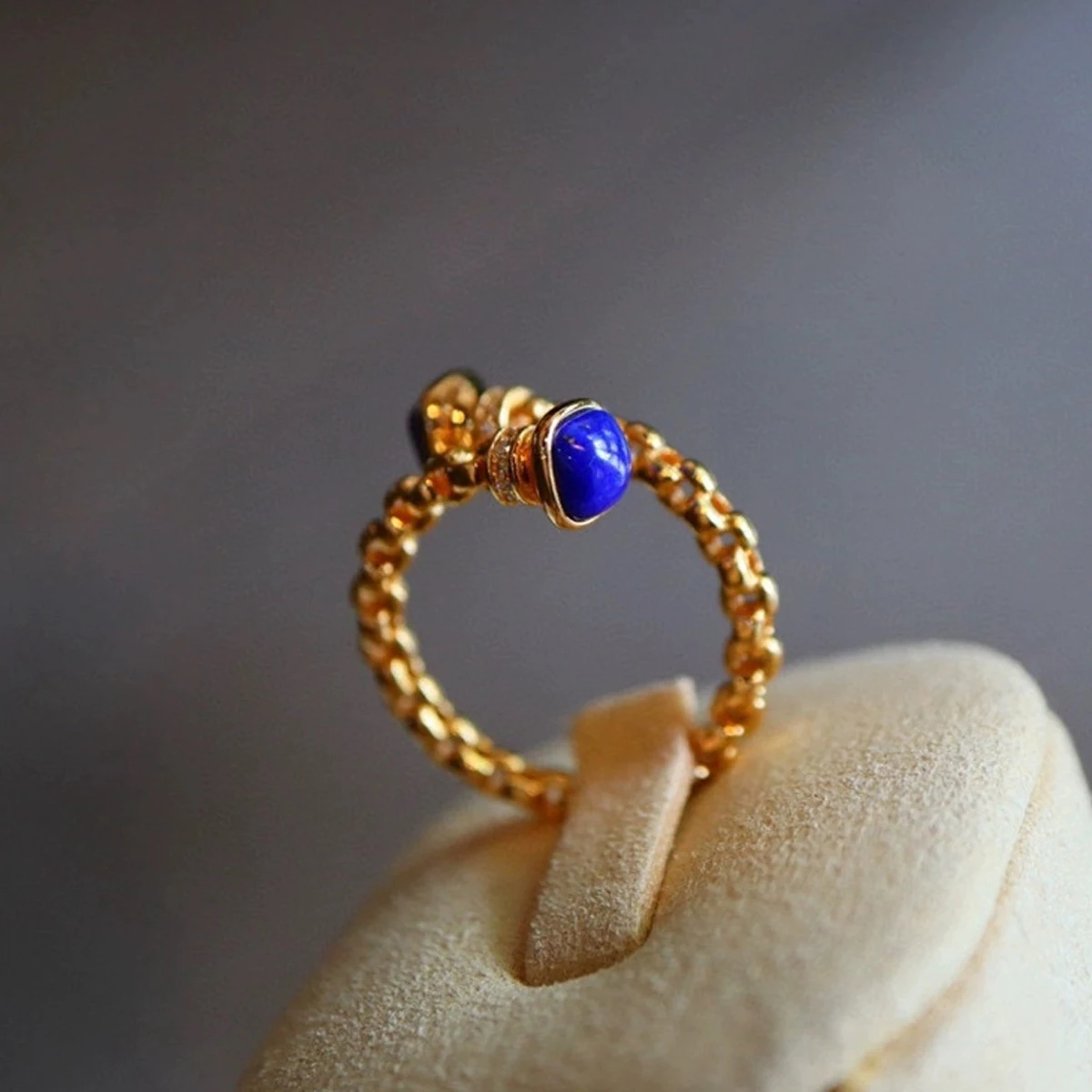 Lapis Lazuli Rings Woman 925 Sterling Silver Jewelry Adjustable Chain Shape Retro Medieval Style Luxury Vintage Dating New In