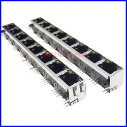 1Pcs 1*8 8-port shielded RJ45 8P8C female jack connector with LED, PCB mount network internet module with light