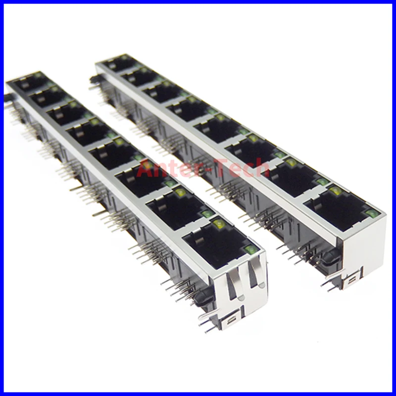 1Pcs 1*8 8-port shielded RJ45 8P8C female jack connector with LED, PCB mount network internet module with light