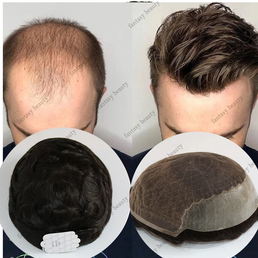 Breathable Q6 Swiss Lace Human Hair Men's Toupee Lace Base & Pu Men Toupee Capillary Prosthesis Replacement System Hairpiece