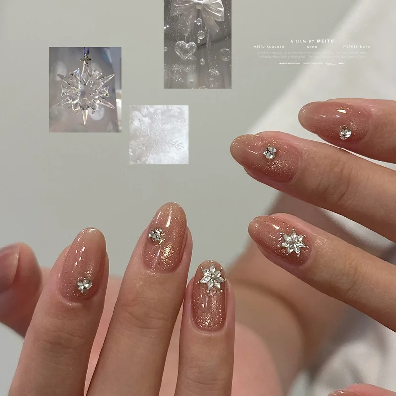 50pcs Mini Rhombus Cubic Zirconia Nail Charms Super Shiny Christmas Snowflake Small Flatback Mixed Nail Diamond Art Supplies Set