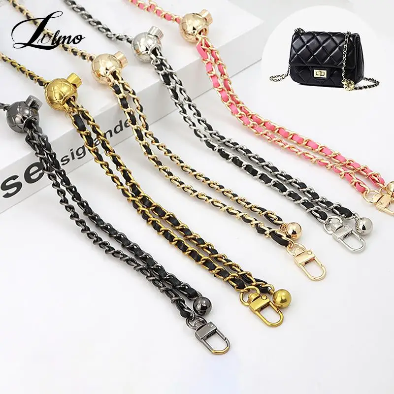 Leather Handle Bag Strap Rhombus Bag Gold Bead Ball Chain Adjustable Crossbody Portable Pearl Shoulder Strap Purse Accessories