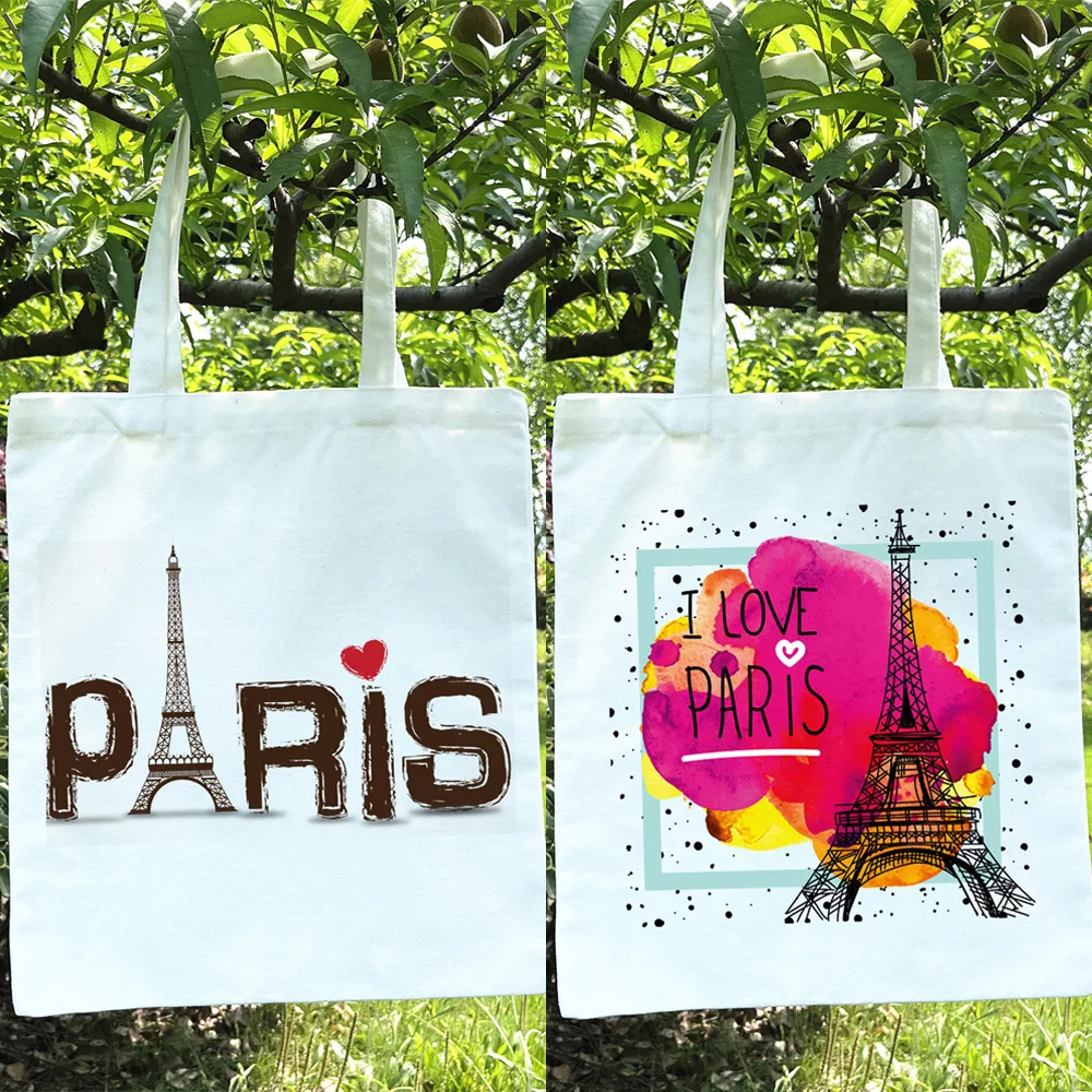 France Paris Travel Souvenir Tote Bag Lightweight Casual Shoulder Bag Eiffel Tower Canvas Shopping Bag I Love Paris Handbag Gift