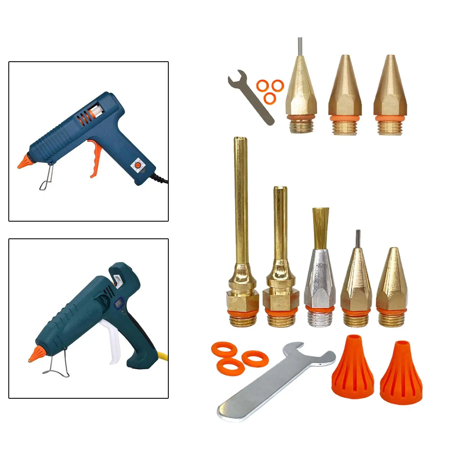 

Набор насадок для инструментов для горячего клея, длинные короткие насадки, медные запасные части для сопла, профессиональные маленькие с шайбами