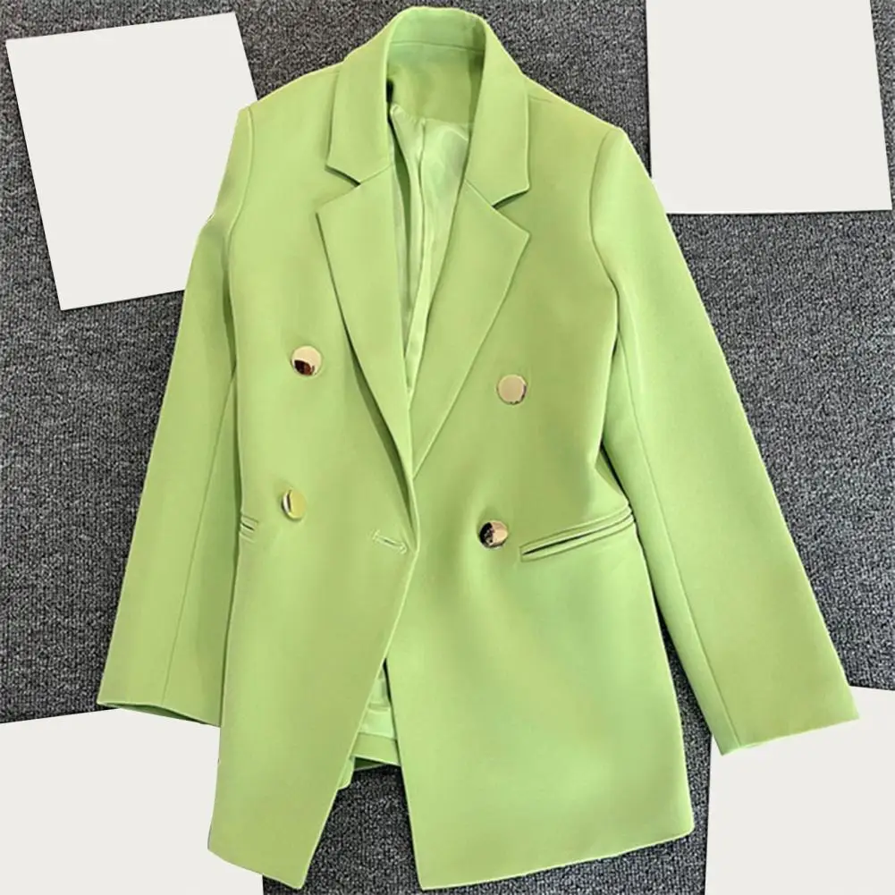 Blazer de oficina para mujer, chaqueta de manga larga con solapa, doble botonadura y bolsillos, moda coreana, holgada, prendas de vestir, 2023