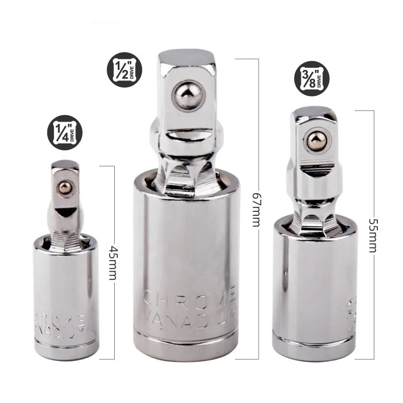 Universal Joint Swivel Socket Adapter Square U-Joint Drive Converter 1/4 3/8 1/2 Head Chrome Vanadium Steel Car Repair Auto Tool