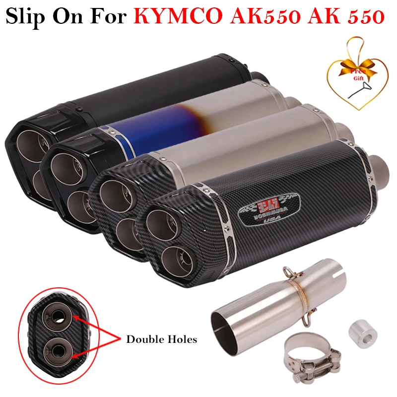 

Slip On For KYMCO AK550 AK 550 Motorcycle Exhaust System Escape Modified Middle Link Pipe Double Hole Connecting 51MM Muffler