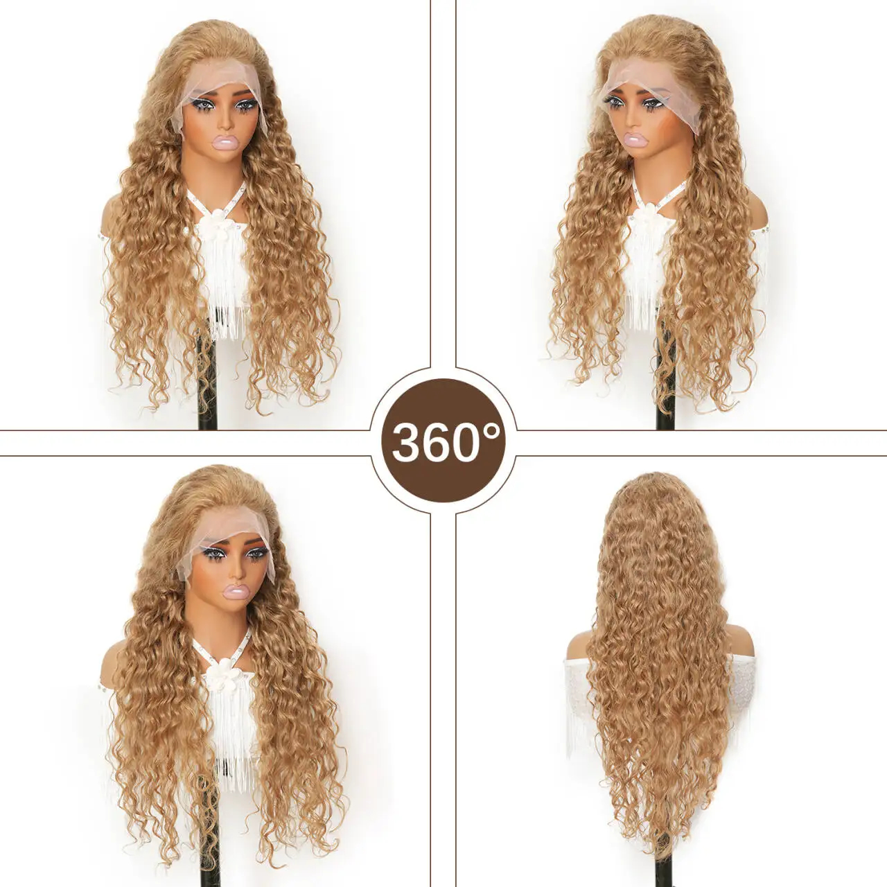 13X4 Honey Blonde Wig Human Hair 27#Color Water Wave Lace Front Wig Human Hair Pre-Plucked Deep Wave Blonde HD Lace Front Wig
