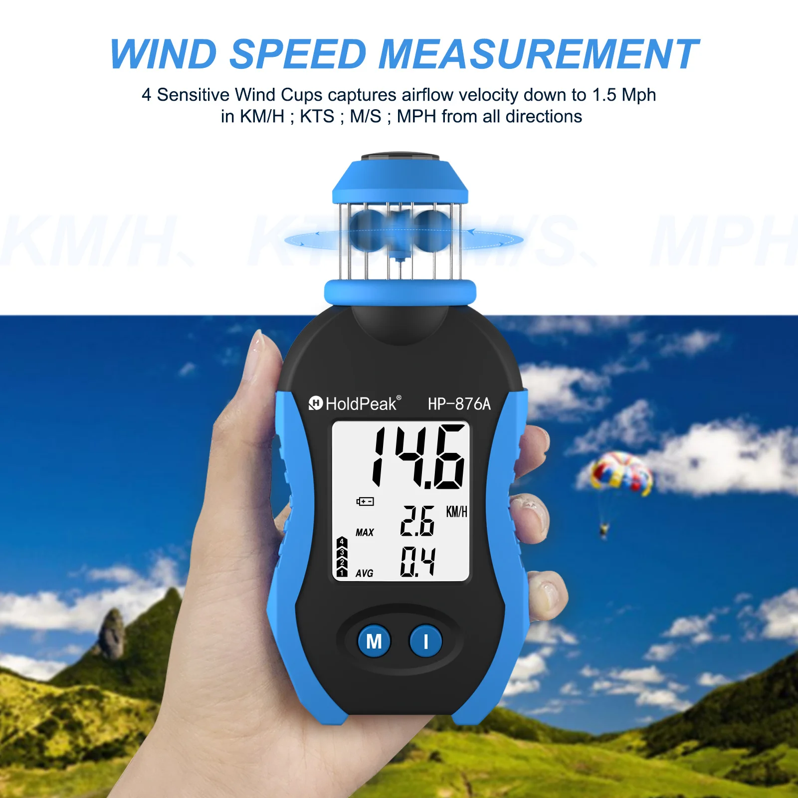 Cyfrowy anemometr HoldPeak Ręczny miernik prędkości wiatru, kieszonkowy do pomiaru prędkości powietrza w otworach wentylacyjnych HVAC, strzelanie łódką żaglową