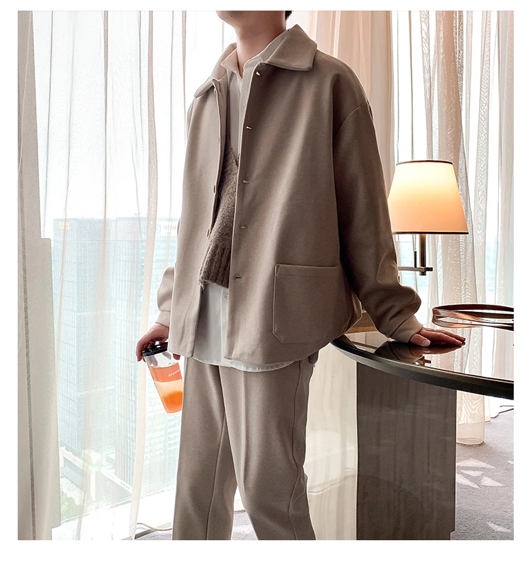 

Men's Woolen Jaet Loose Casual Sle Korean Faion ort Autumn Winter Haome Coat Long Sve Regular Length Outerwear