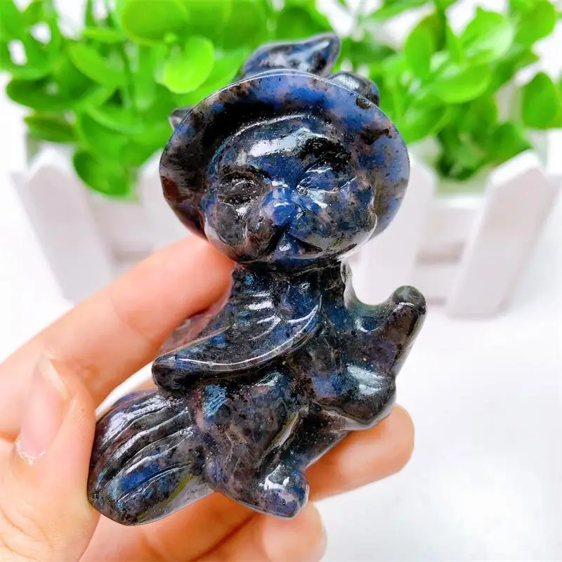 

7cm Natural Blue Sodalite Wizard Cat Carving Crystal Healing Home Decor Creative Christmas Gift 1pcs