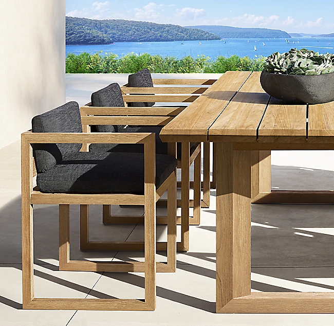 Modern outdoor teak furniture garden furniture bold in scale and angular in form solid wood teak dining table