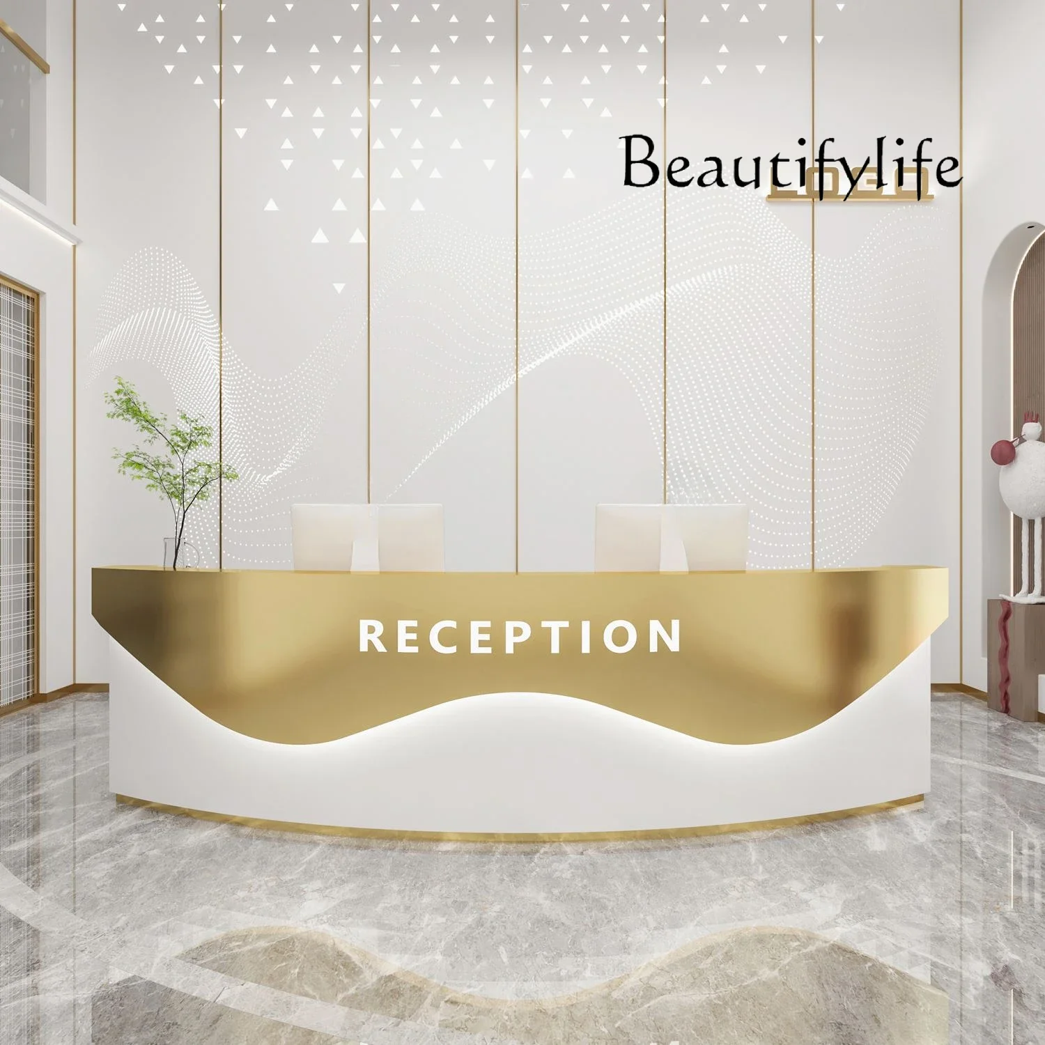 X36 Beauty Salon Checkout Page Curved Front Desk Company Reception Desk Simple Modern Clothing Store Stainless Steel