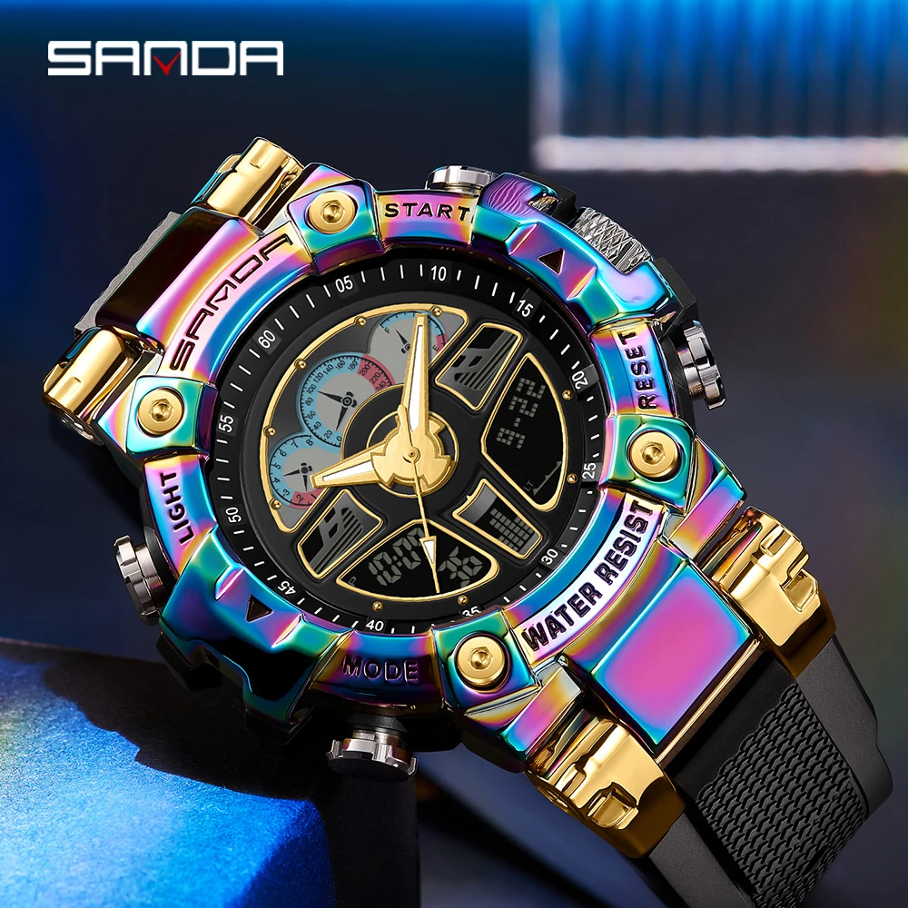 SANDA Top Brand Men\'s Sports Watches Military Hyun-chae Case Waterproof Multifunction Wristwatch Quartz Watch for Men Clock 3156