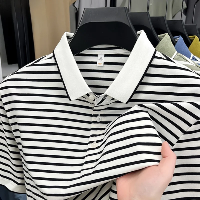 

Мужская рубашка TUCANO из шелковой смеси Ice Silk Slim Fit с коротким рукавом, повседневная, летняя, модная, в городском стиле, с полосатым узором