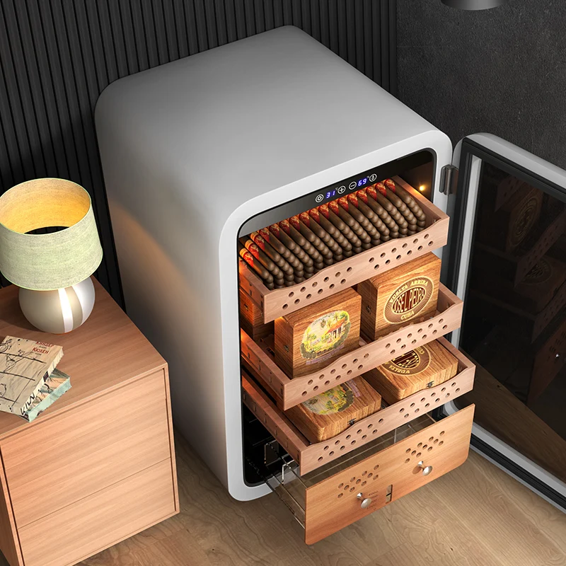 

Modern Small Cigar Humidor Cabinet Wifi Temperature Humidity Control Spanish Ceder Wood Cigar Humidor