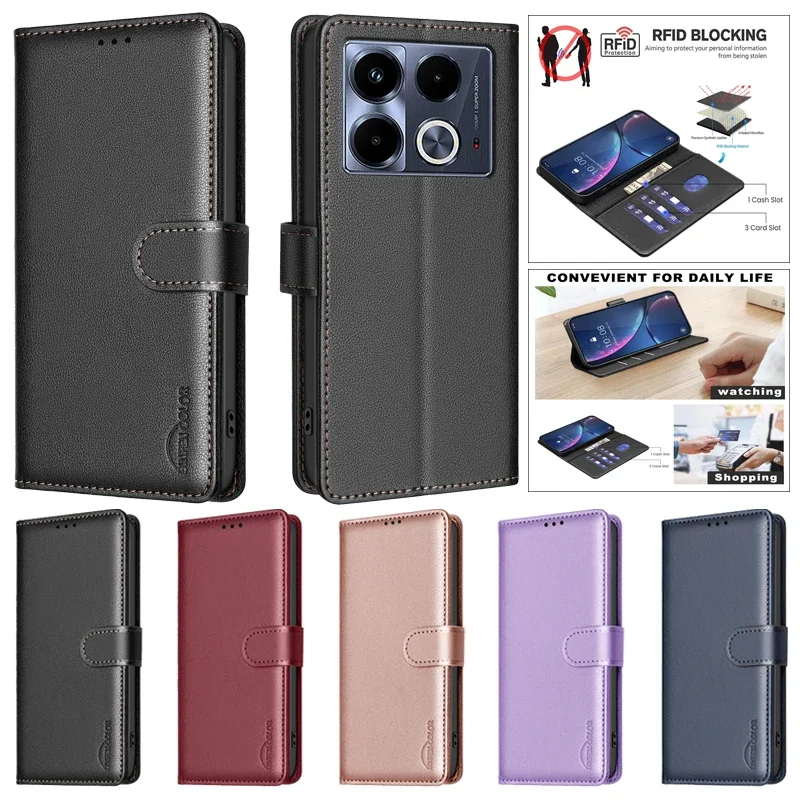 Luxury Wallet Leather Flip Cover for Infinix Note 40 Pro Note40Pro Plus Magnetic Capa Card Pocket Phone Protective Case