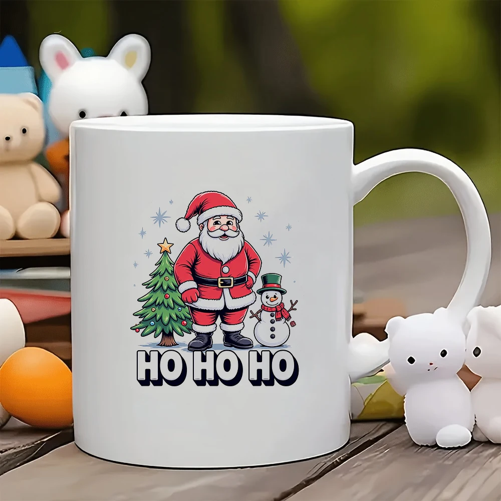 

11oz cartoon Santa Claus mug snowflakes falling with a snowman companion festive atmosphere perfect holiday gift kids mug