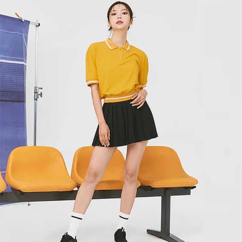 HELLOMARCEL الاتحاد الأوروبي الولايات المتحدة حجم أعلى جودة مطوي تنورة التنس الرياضية مجموعة جولف الجري الرقص عادية مضلع قميص بولو للنساء
