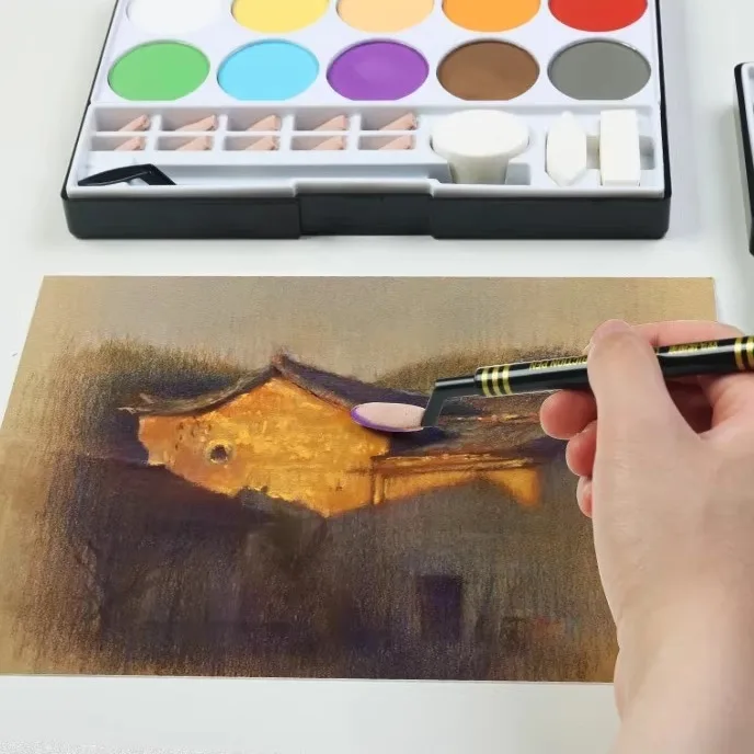 وضع مسحوق الألوان الكلاسيكية رماد اللون مجموعة الفن الطلاب استخدام أدوات الرسم الفني مسحوق الفحم سرعة وضع مسحوق رسم