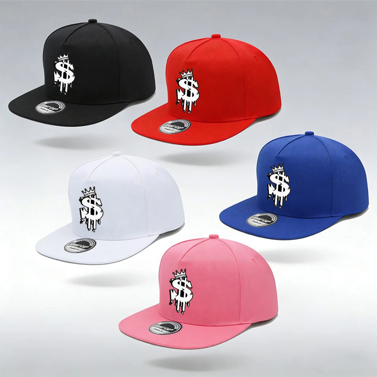 1/2PC Men's Hip Hop Snapback Cap, Graffiti Dollar Crown Print Flat Bill Baseball Hat, Adjustable