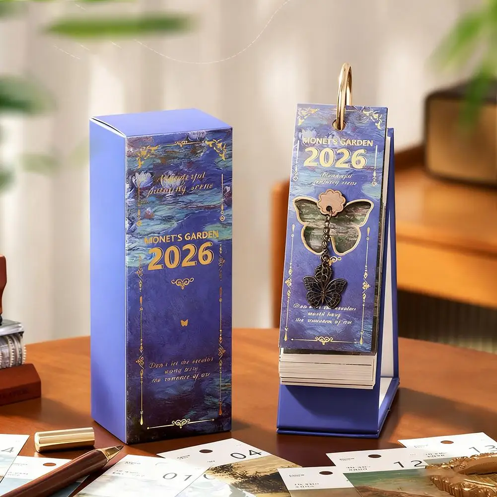 

Разрывной настольный календарь Monet's Garden на 2026 год, тематический ежедневный календарь в стиле ретро для декора домашнего офиса, аксессуары для планирования M8D3