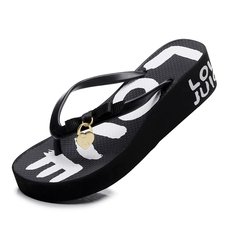 2023 Summer Outwear Thick Sole Slope Heel Sandals Bow Tie Beach Slip Resistant Bathroom Flip Flops Trendy Women\'s Slippers