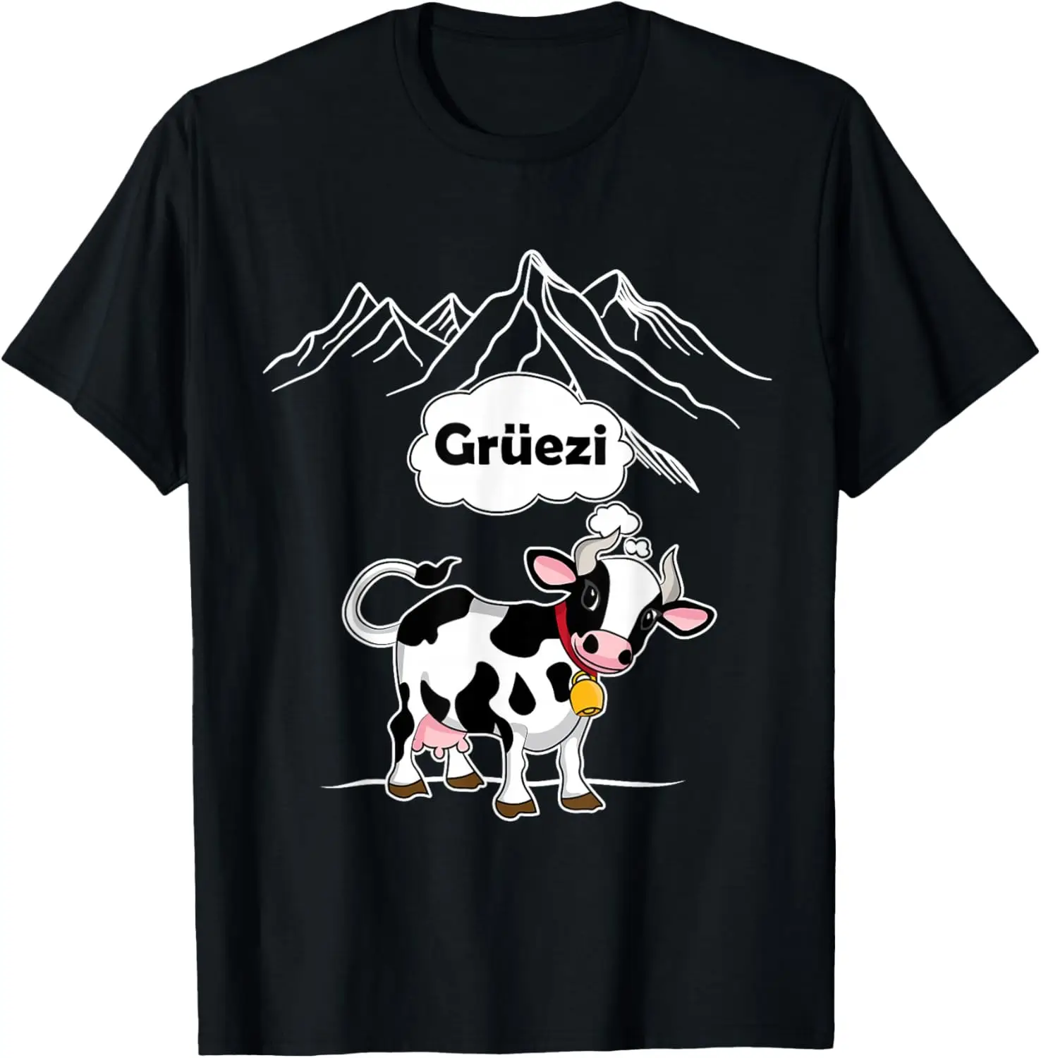 Switzerland Cow Gruezi Swiss German Mountains T-Shirt 100% Cotton Trendy Y2K Short-Sleeve Tee – Soft, Quick-Drying, & Moisture-Wicking; Ideal for Sports or Casual Wear; Great Gift for Christmas or Halloween.