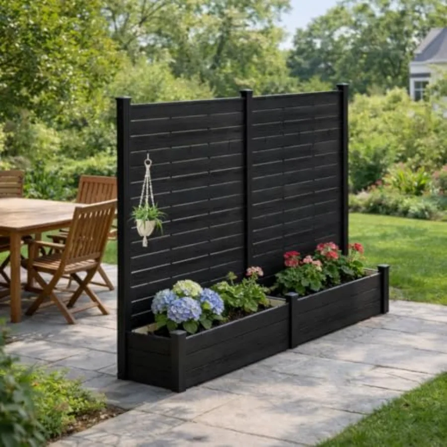 

Outdoor garden privacy screen for patio balcony backyard: 70 H x 51 W waterproof aluminum frame with thick wood-plastic boards