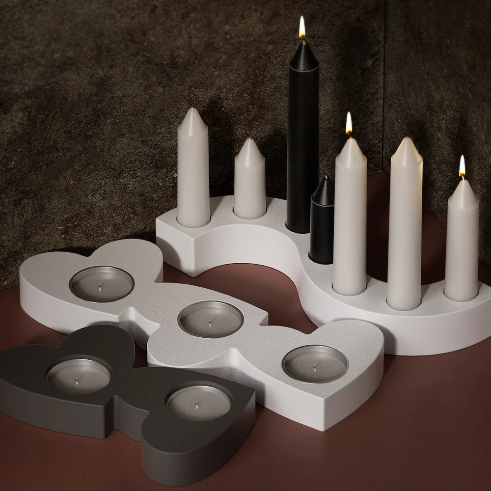 Multiple Holes Candle Holder Silicone Molds S-Shaped Candlestick Making Resin Craft Mould Irregular Multi-Connected Plaster Mold