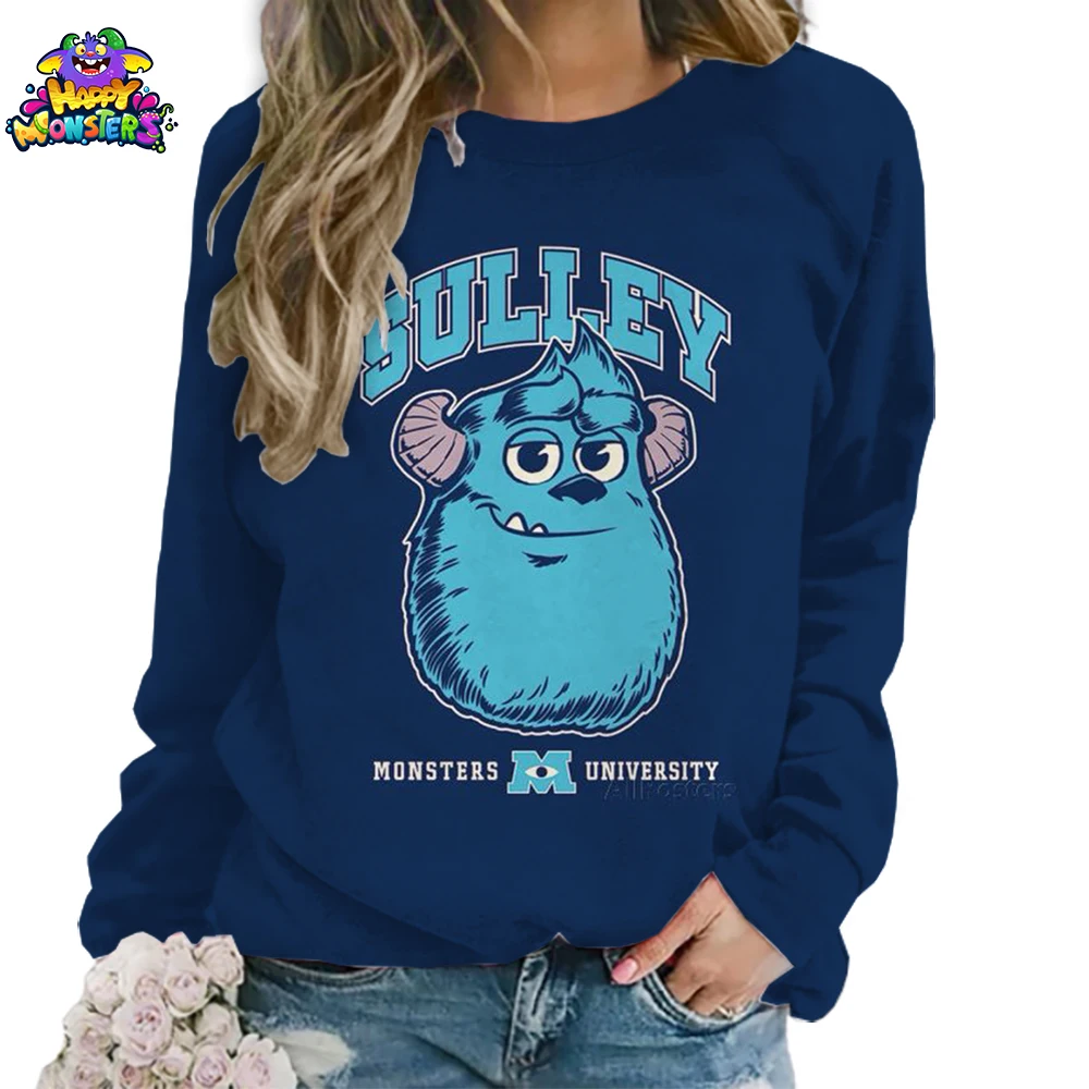 Women\'s Long Sleeves Sweatshirts O Neck Disney Monsters Inc. 2024 S-3XL Youthful Woman Clothes New Lovely Y2k Fashion 3D Print