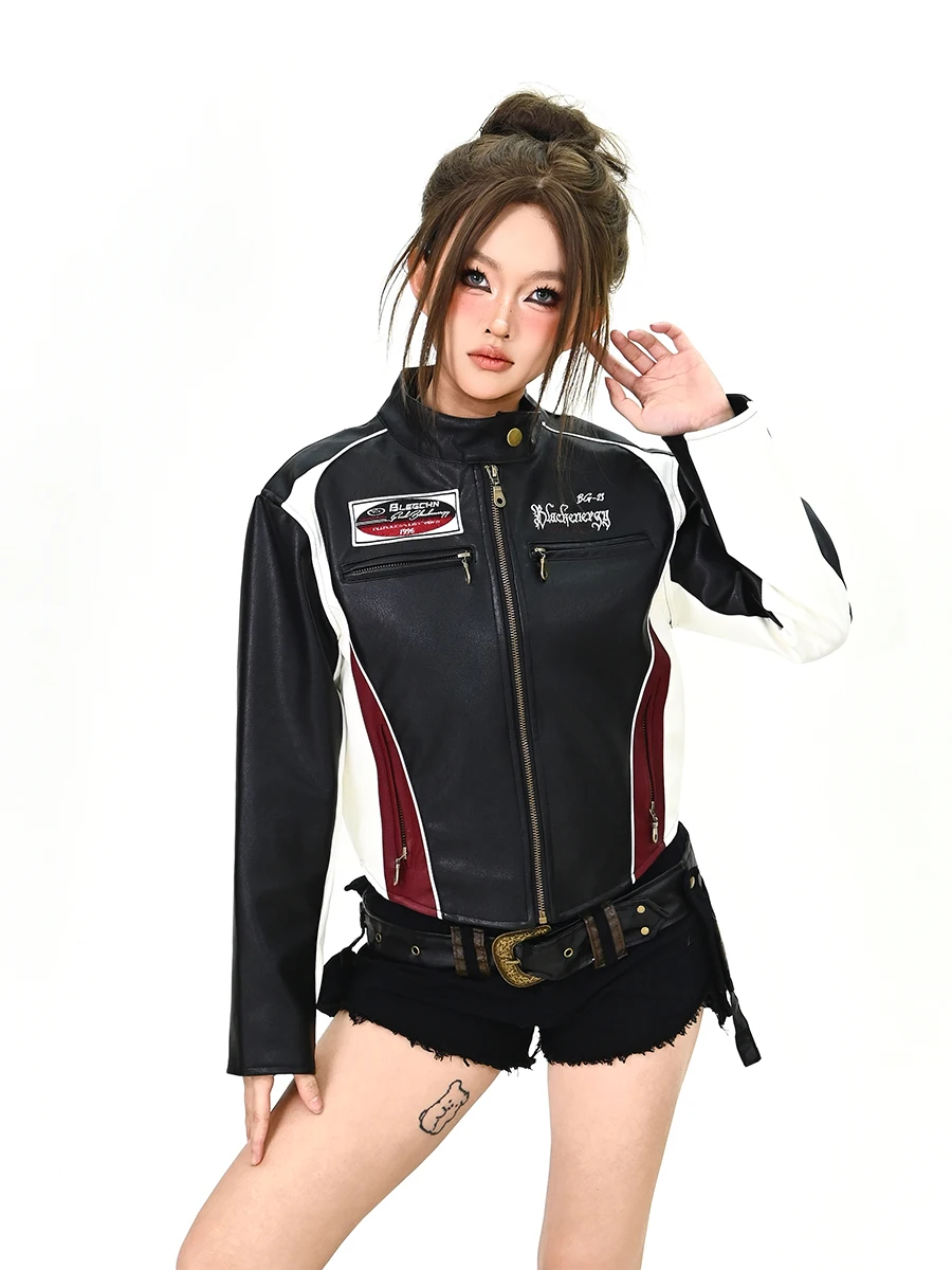 Giacca in Pelle PU da Donna Stile Street, Vestibilità Ampia, Collo Alto, Cappotto Corto, Tendenza Moda Primavera 2026, Stile Americano High Street